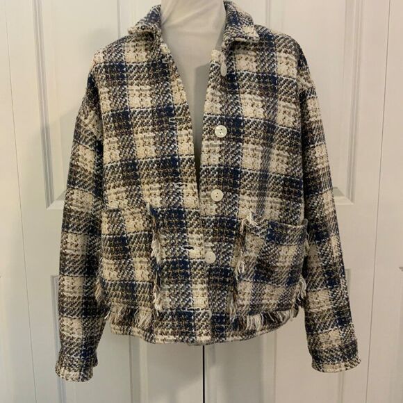 Blank NYC Once in a Lifetime Tweed Cropped Shaket Jacket Medium - Picture 10 of 13